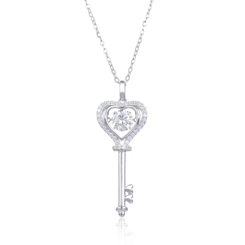 Key to My Heart Moissanite Diamond Necklace 925 Sterling Silver Rhodium Plated、mySite、g9winljtr