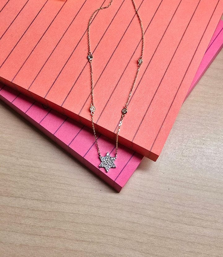 Star of David Necklace with Diamond Chain - 14k Yellow, White or Rose Gold、mySite、topwebapps