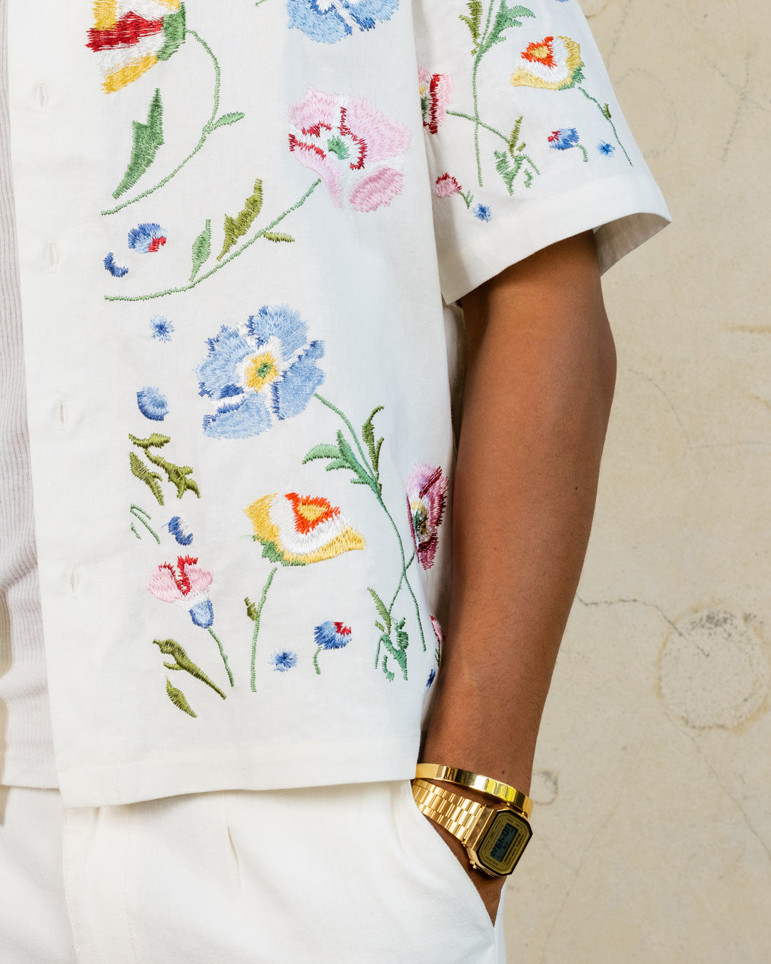 404 Midsommar Embroidered Button Up T-Shirt Ecru、mySite、zt4zffjzw