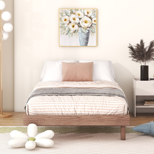 Modern Design Full Floating Platform Bed Frame for Walnut Color、、xpatfood