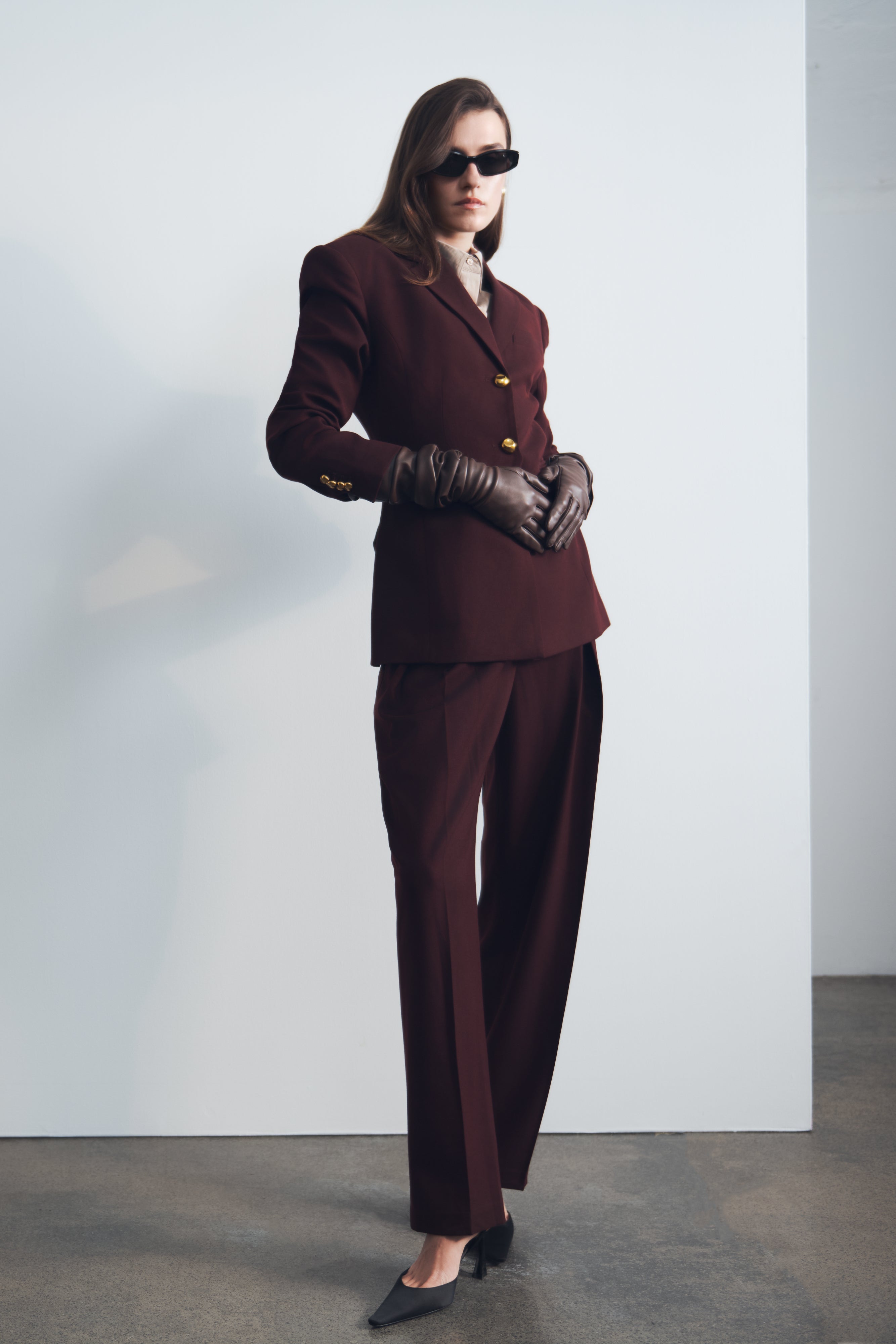 Penelope Pleated High Waisted Pants - Mahogany、mySite、solidvoid