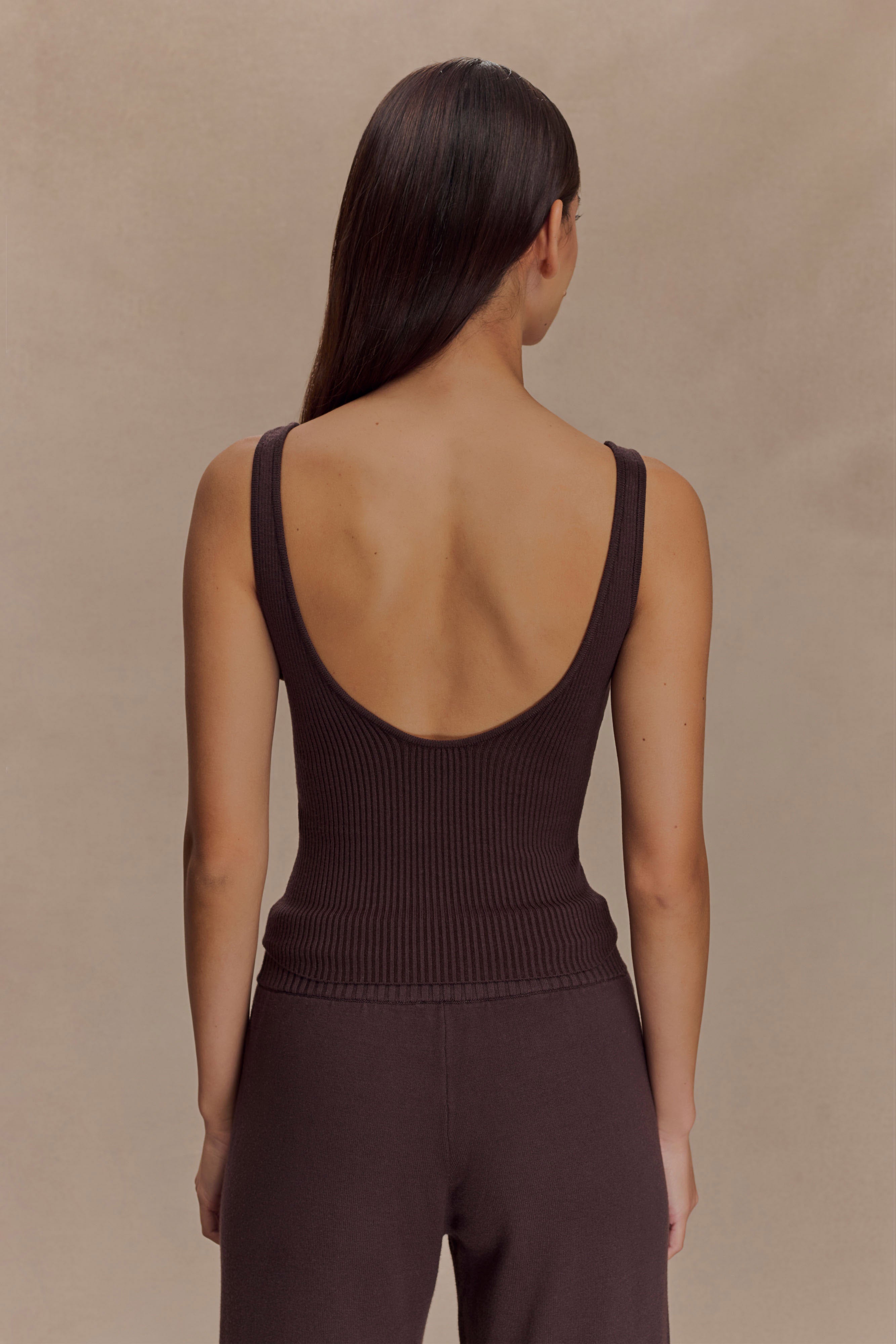 Natalya Ribbed Knit Cami Top - Dark Chocolate、mySite、solidvoid