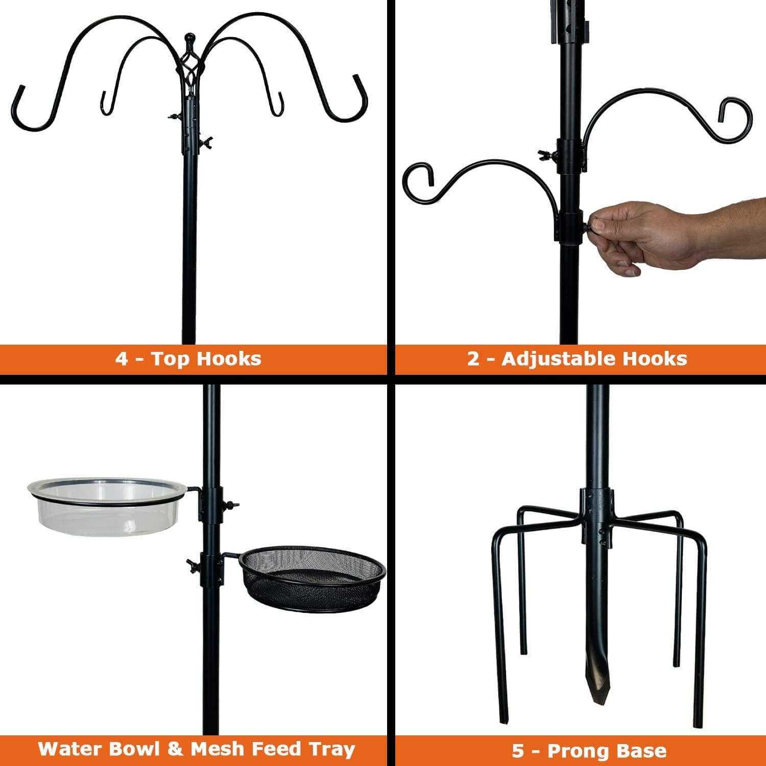 Ashman Online - Ashman Deluxe Premium Bird Feeding Station, 22 Wide x 91 Tall (82 inch Above Ground) Black with 4 Multiple Hooks and 4 Bird Feeders Hanging Kit.、mySite、g9winljtr