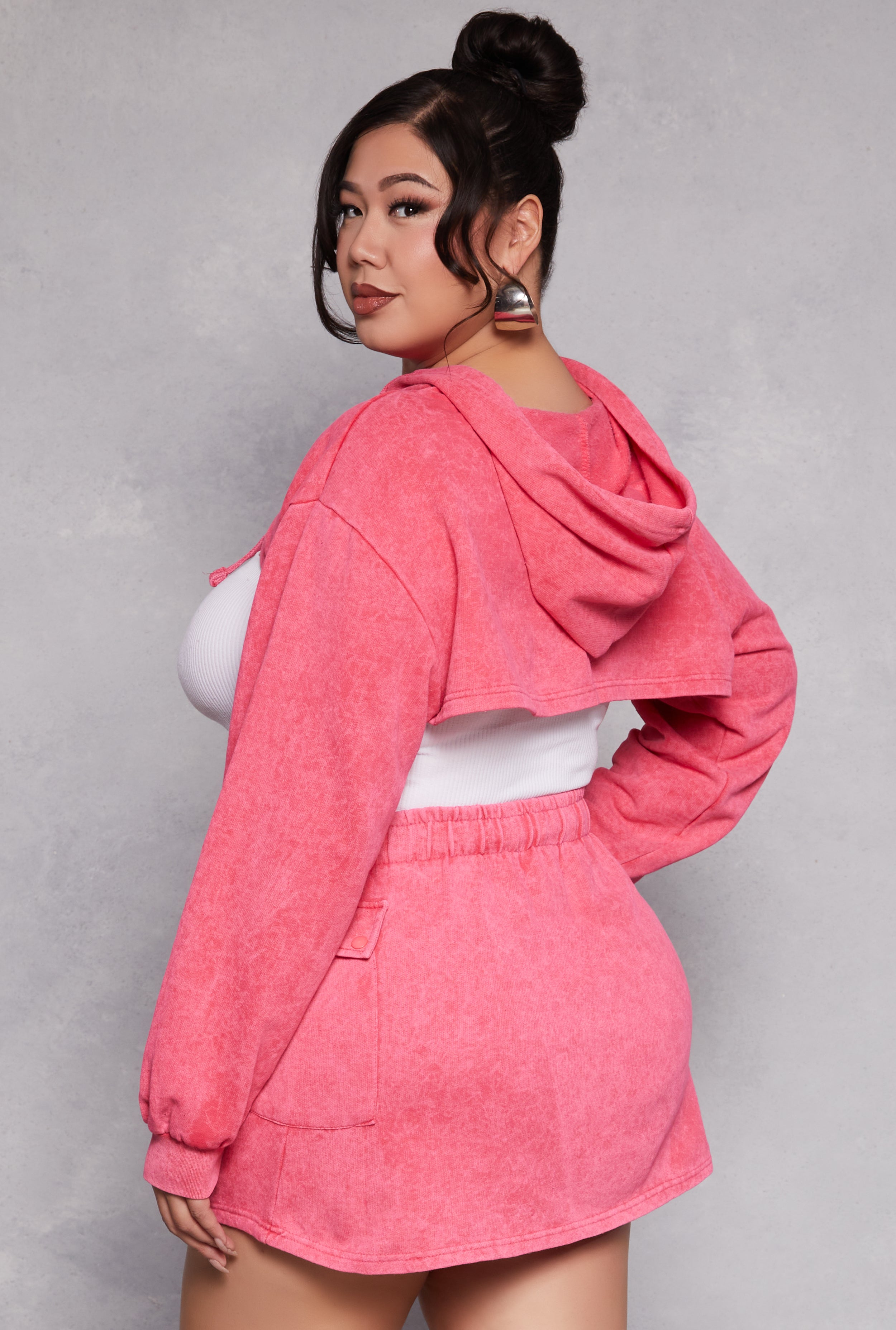 Plus Size Acid Wash Hooded Shrug、mySite、camillekostekn