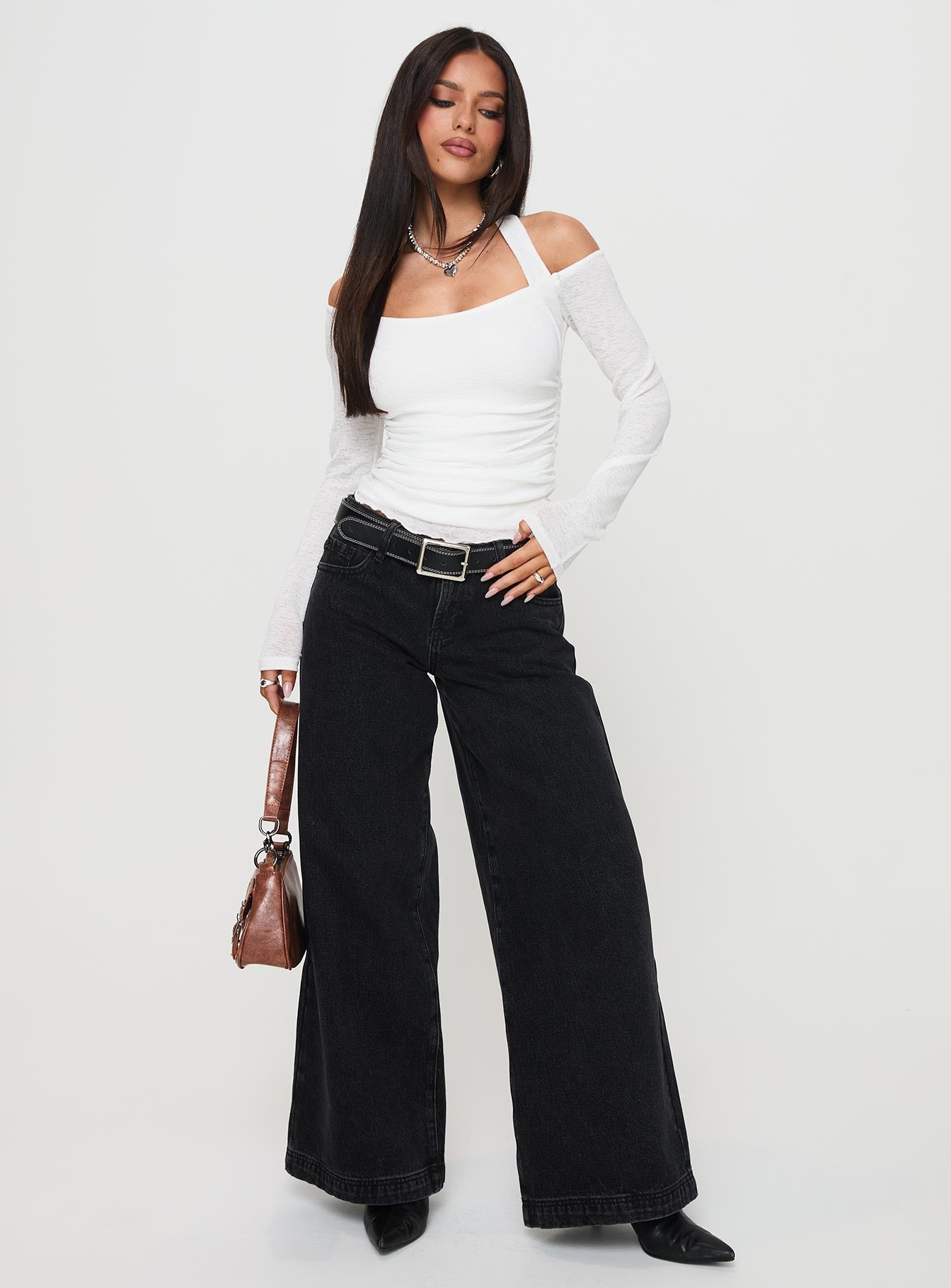 Shivers Halter Long Sleeve Top White、mySite、solidvoid