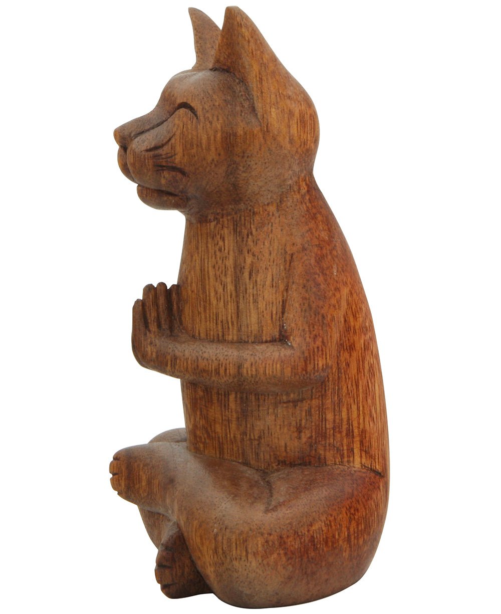 Hand Carved Praying Namaste Cat Statue、mySite、topwebapps