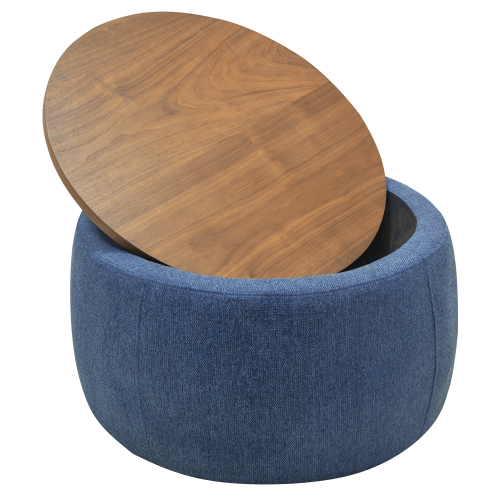 Round Storage Ottoman, 2 in 1 Function, Work as End table and Ottoman, Grey (25.5"x25.5"x14.5")、、casual