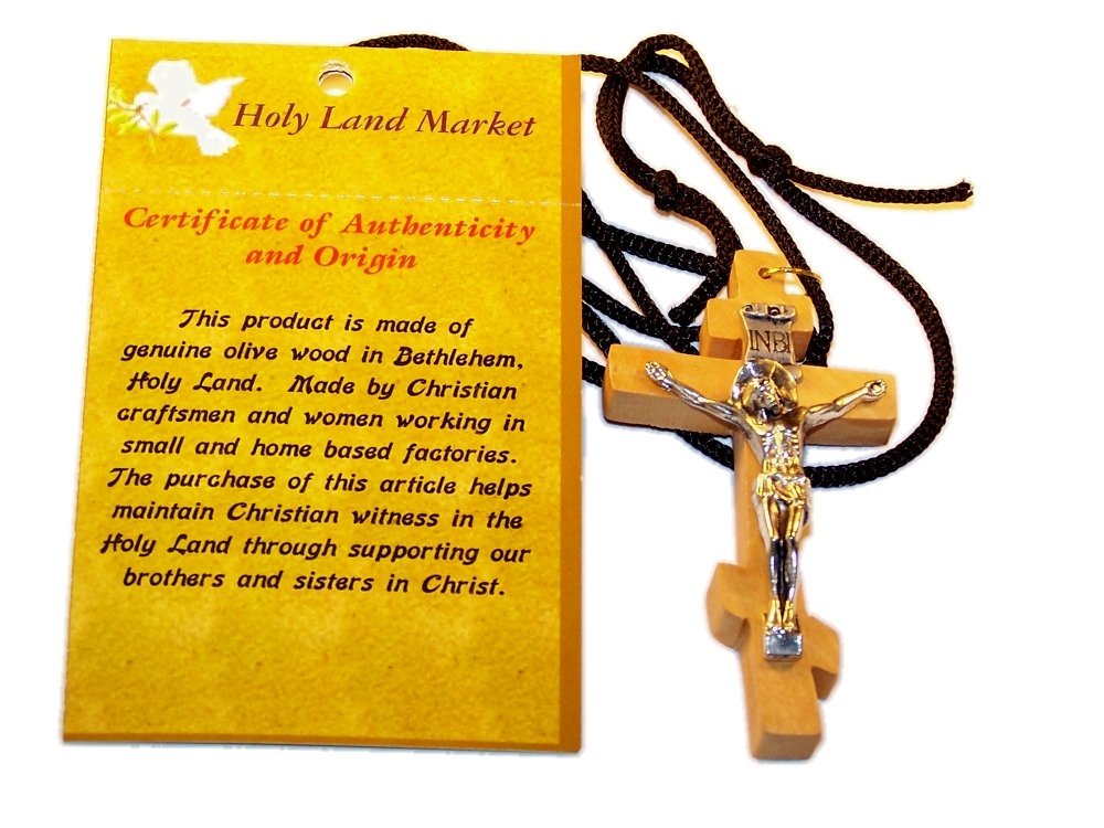 Russian or 3-Bar Patriarchal Crucifix - Olive wood Necklace (2.8 inches - 7cm) Cord is 60cm long、mySite、topwebapps