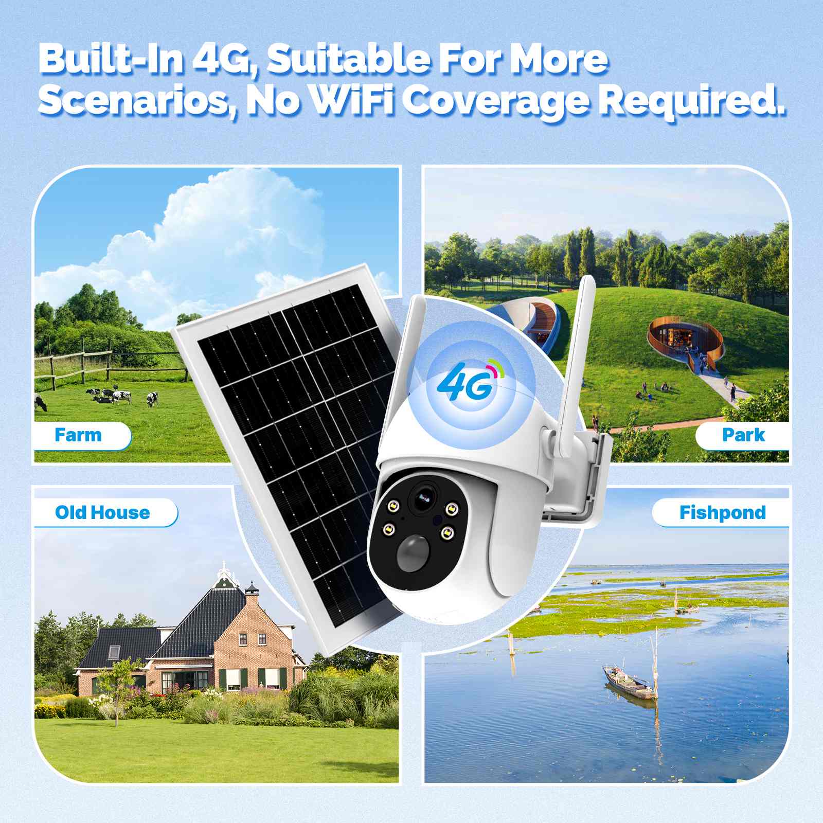 MOES 4G Solar Outdoor Security Camera – 7800mAh Battery + 7W Solar Panel, IP65 Waterproof, 360° PTZ, No WiFi Needed, SIM-Free Version for Southeast Asia、mySite、fannypackpong