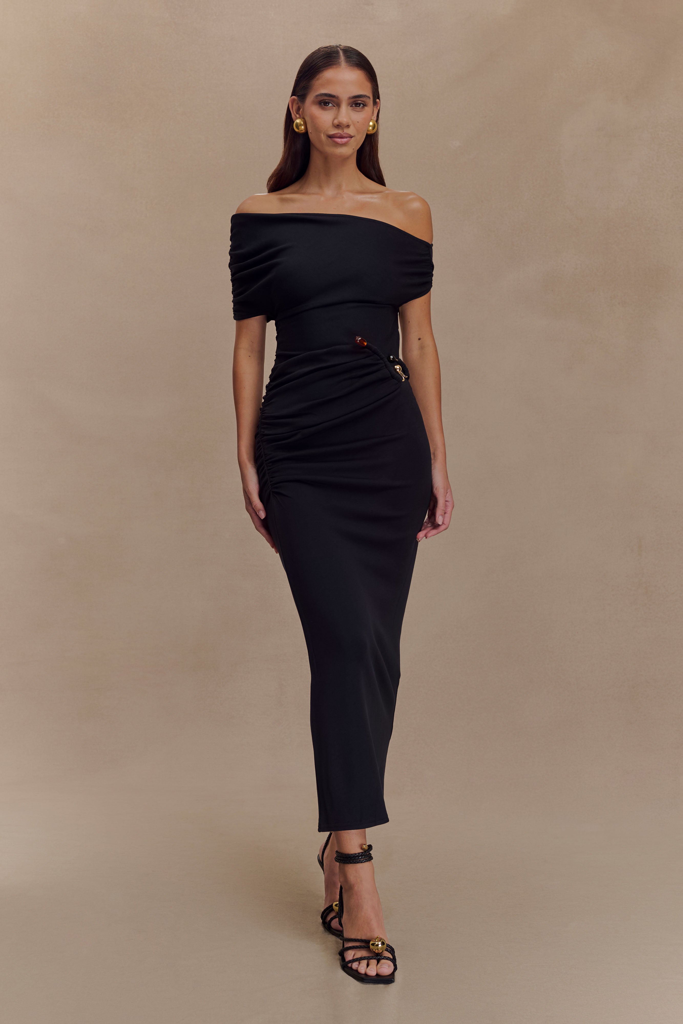 Kendra Scuba Jersey Midi Dress With Hardware - Black、mySite、solidvoid