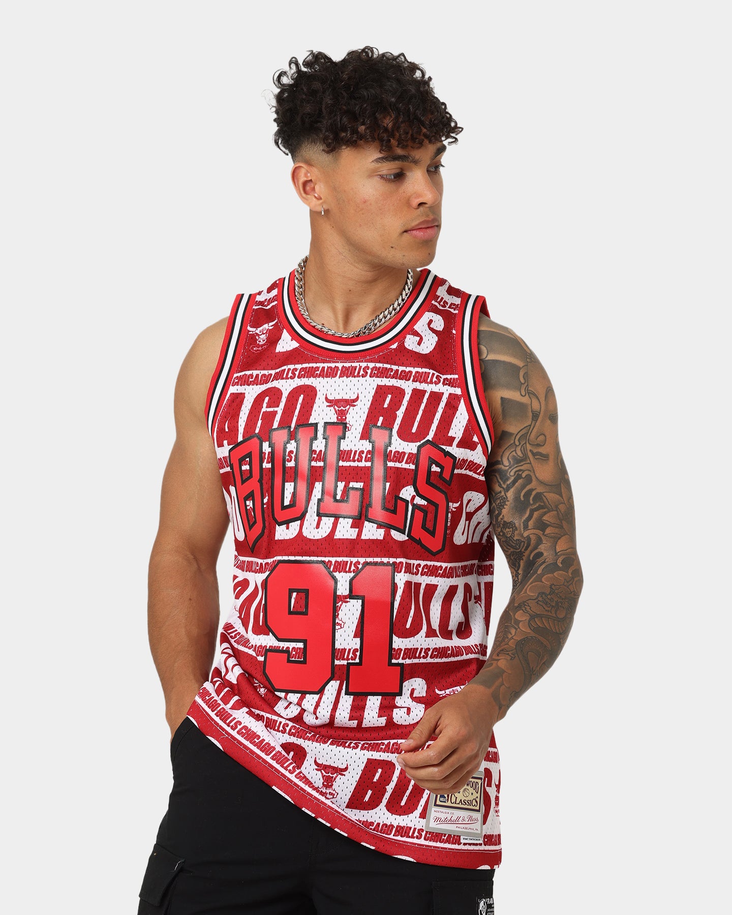 Mitchell & Ness Dennis Rodman Chicago Bulls 1997 Team Wrap Logo Jersey Red、mySite、zt4zffjzw