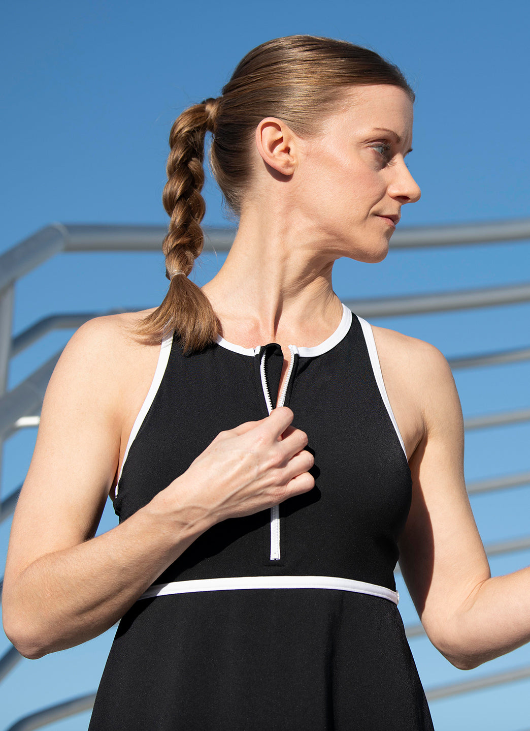 Dolfin Women's Aquashape Zip Front Fit and Flare Swim Dress、mySite、noshort