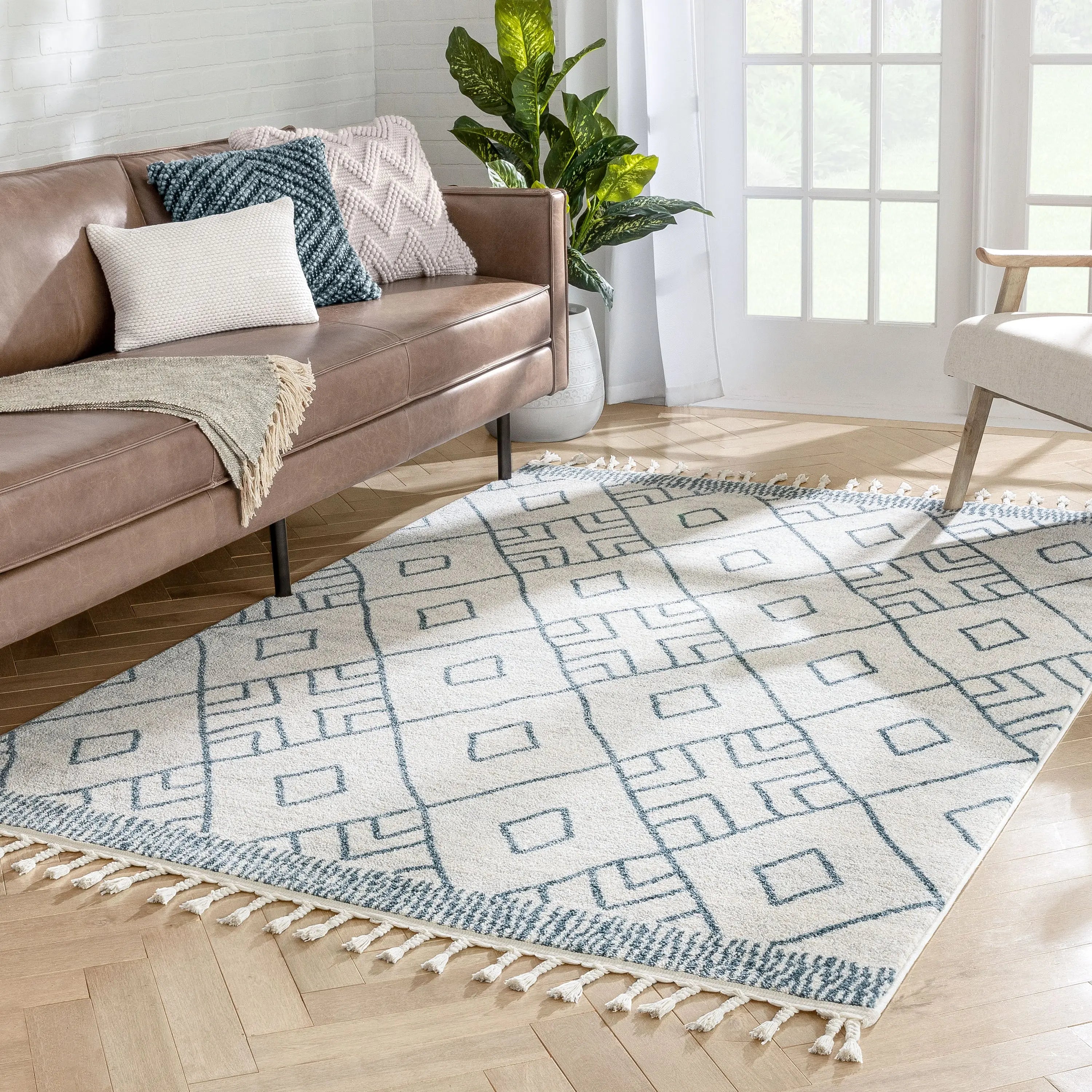 Diodelly Moroccan Lattice Trellis Blue Ivory Rug、mySite、gigharbornorthrealestate