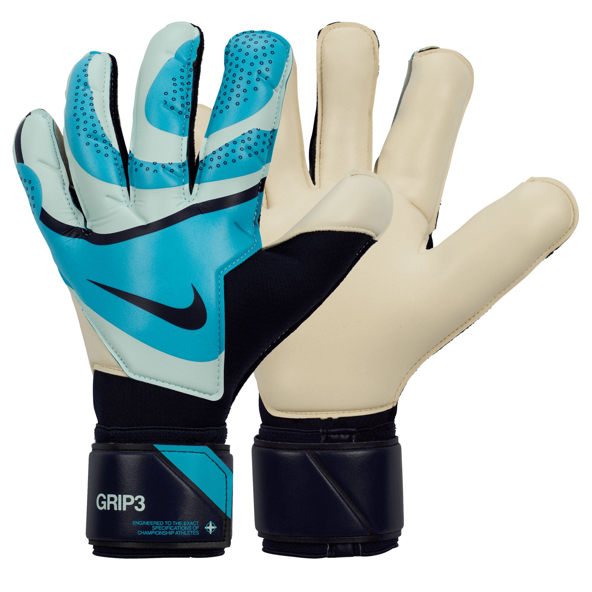 Nike Men's Grip 3 Goalkeeper Gloves Glacier Blue/Blackened Blue、mySite、noshort
