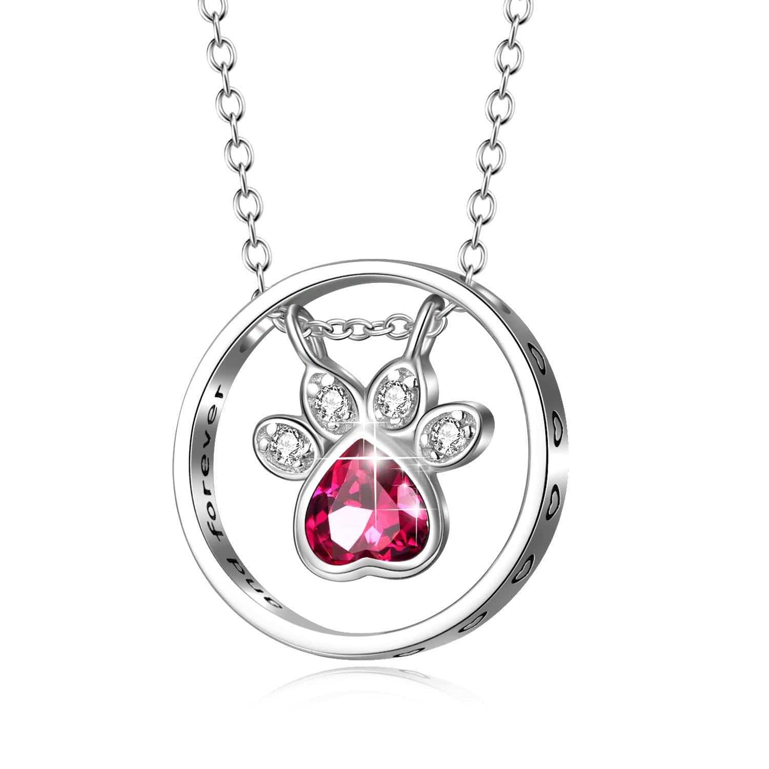 Red CZ Sterling Silver Paw Print Necklace - Pet Jewelry for Pet Lovers、mySite、g9winljtr