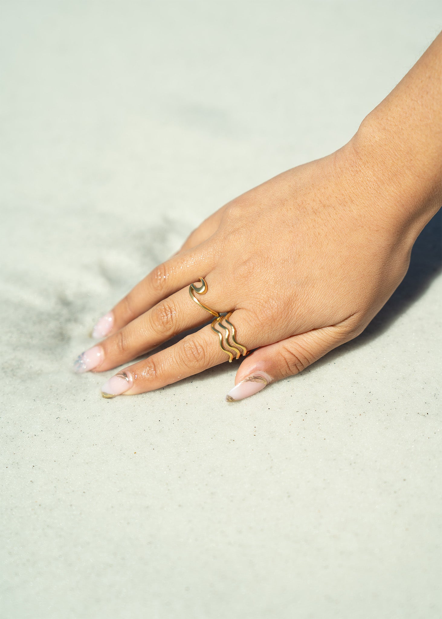 18K Gold PVD Stainless Steel Triple Wave Geometric Ring / KSS0005、mySite、dreamappss