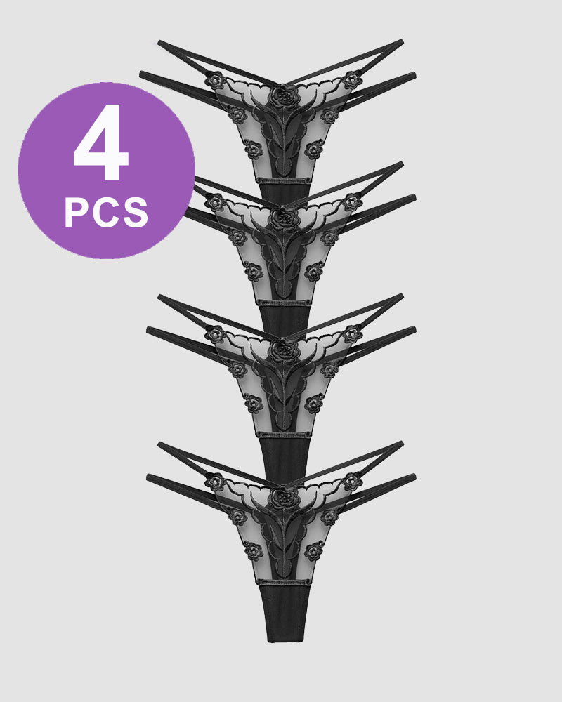 Rose Embroidery Thong Mesh Panties、mySite、bengalsvssteelers