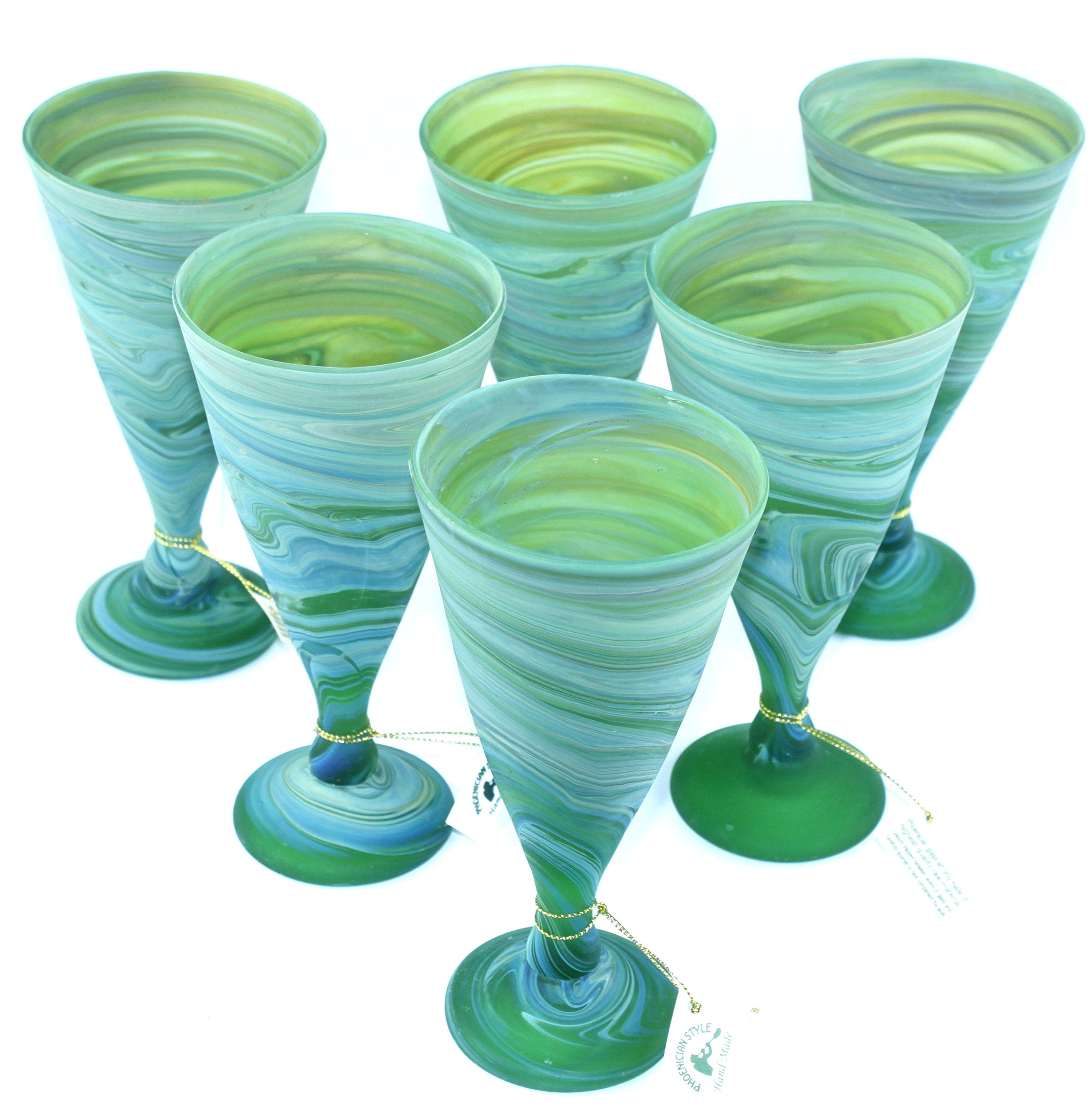  Green set of Phoenician Cone Wine Goblets - Ancient beauty revealed. Set of 6 goblets. Museum quality looks and feels(6 Inch) - Asfour Outlet Trademark、mySite、elrpsem3k