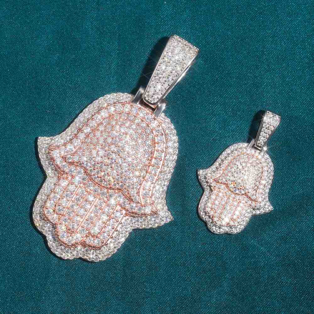 Moissanite Two Tone Hamsa Hand Pendant 14K Gold、mySite、hinf8tx79