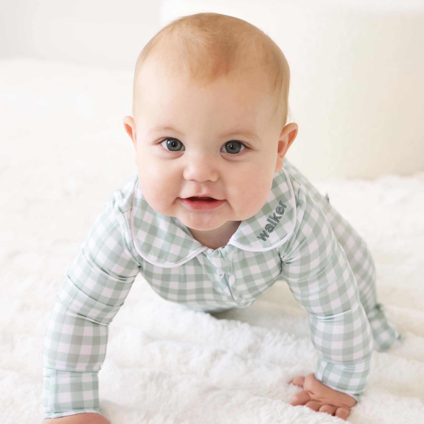  Peter Pan Collar Zipper Footie | Moss Gingham、mySite、layawaytickets