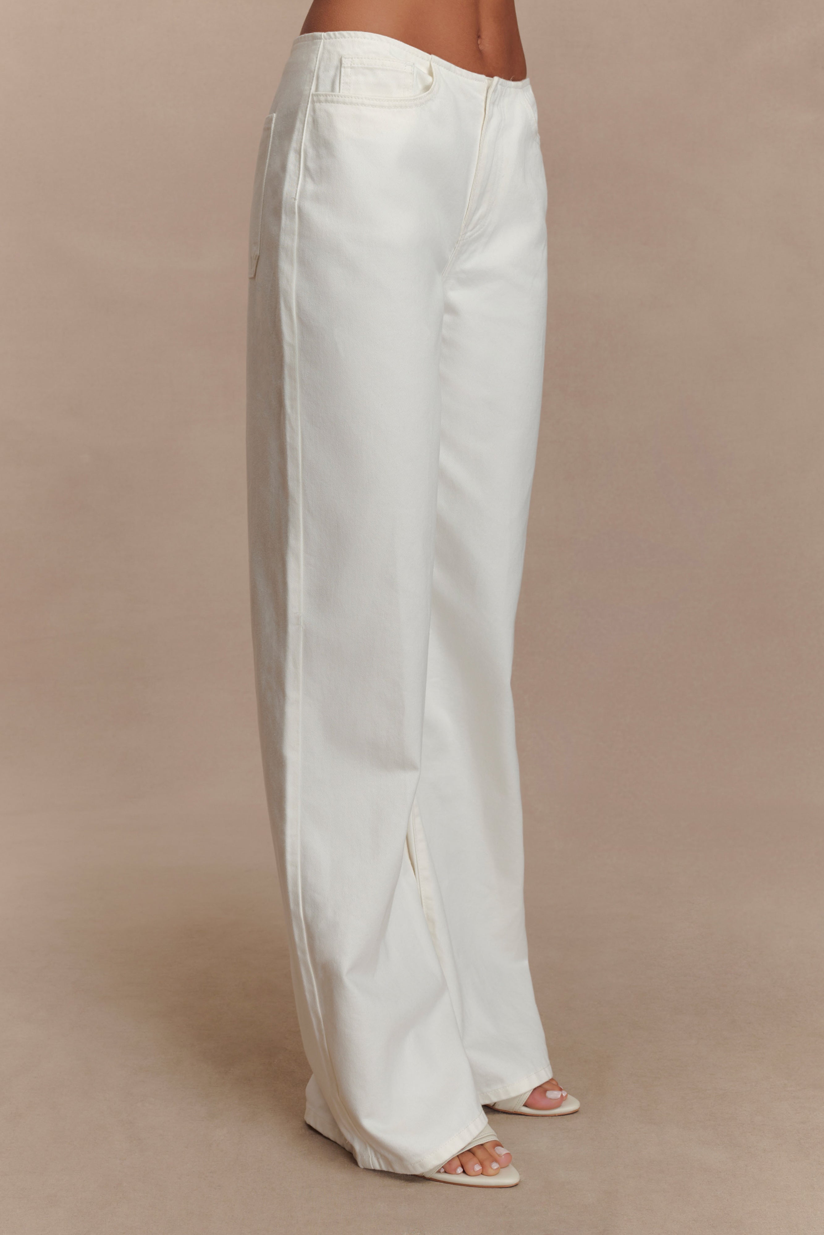 Caitlin Mid Rise Denim Flare Jeans - White、mySite、solidvoid