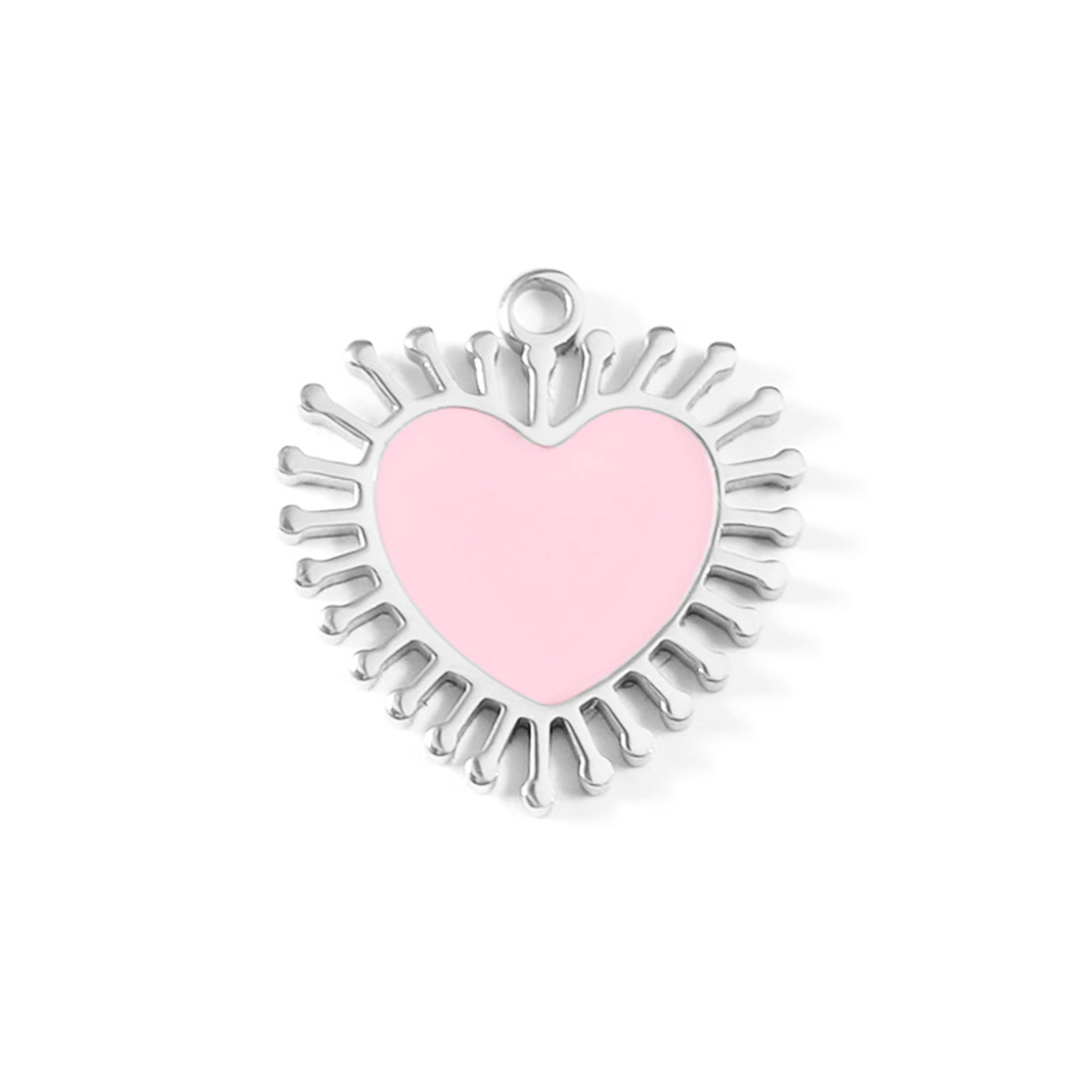 18K Gold PVD Stainless Steel Epoxy Pink Sun Ray Heart Charm / PDL0028、mySite、dreamappss