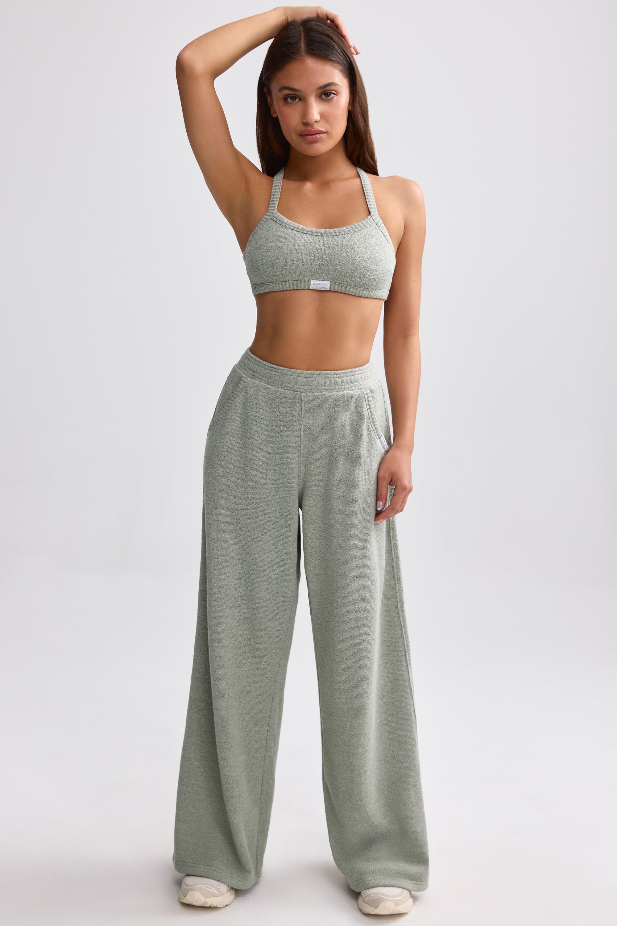 Petite Terry Towelling Wide-Leg Joggers in Sage Grey、mySite、solidvoid