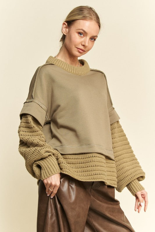 Davi & Dani Faux Layered Round Neck Sweater、mySite、justintrudeaud