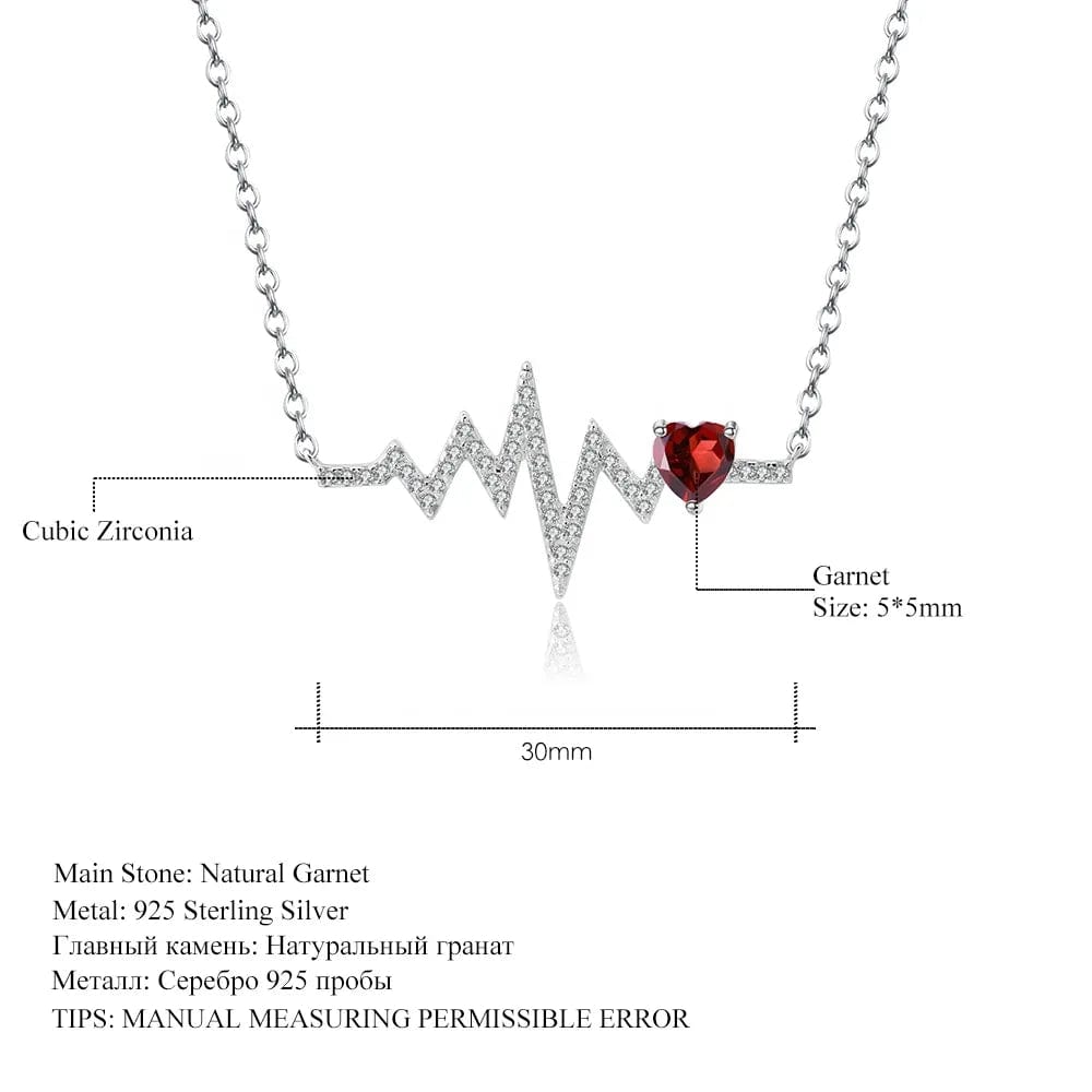 Heartbeat with Gemstone Heart Rhodium Plated Sterling Silver Necklace、mySite、g9winljtr
