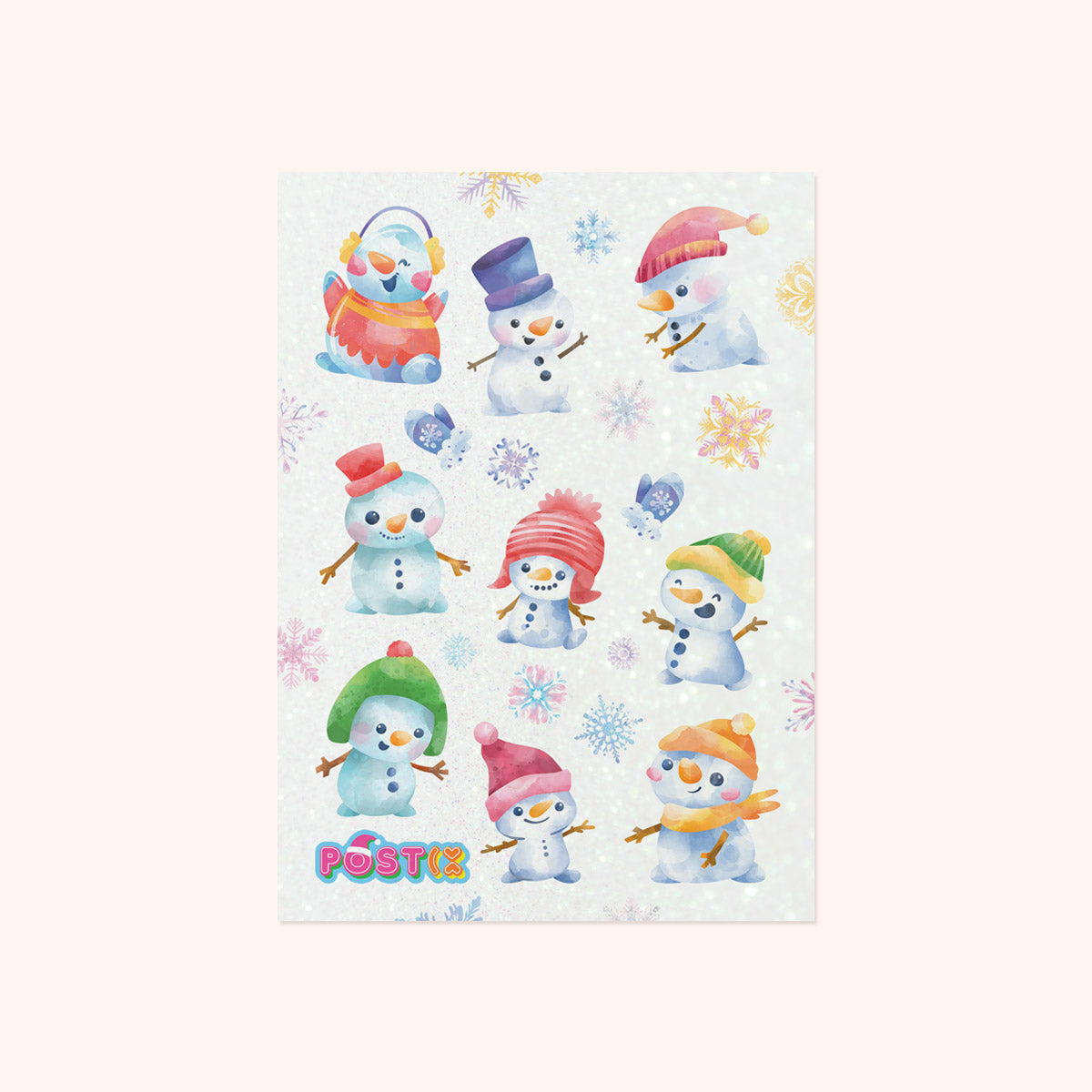  Sweet Snowmen A6 Glitter Sticker Sheet、mySite、ghnorth