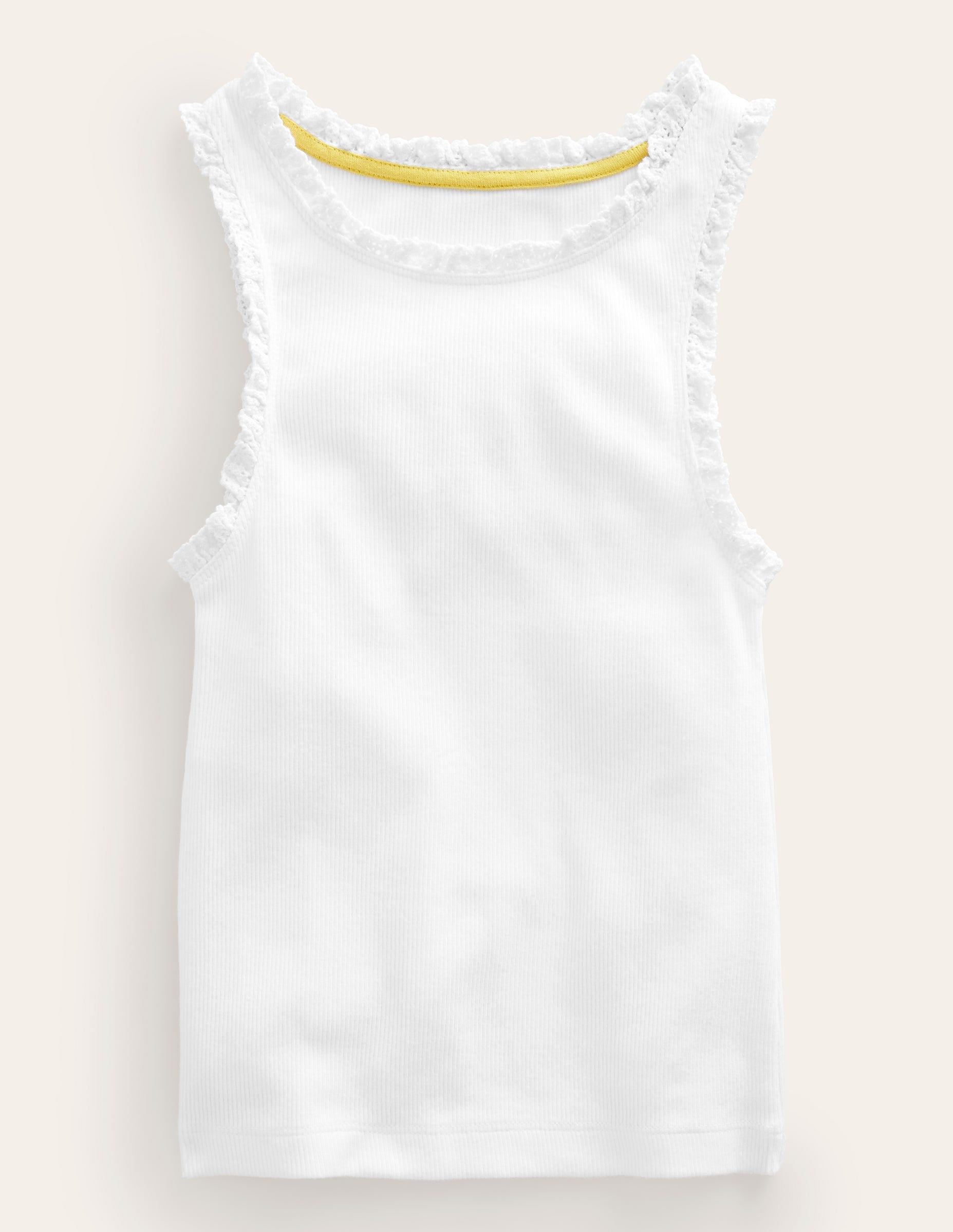  Ribbed Lace Trim Vest-White、mySite、ashleygrahame