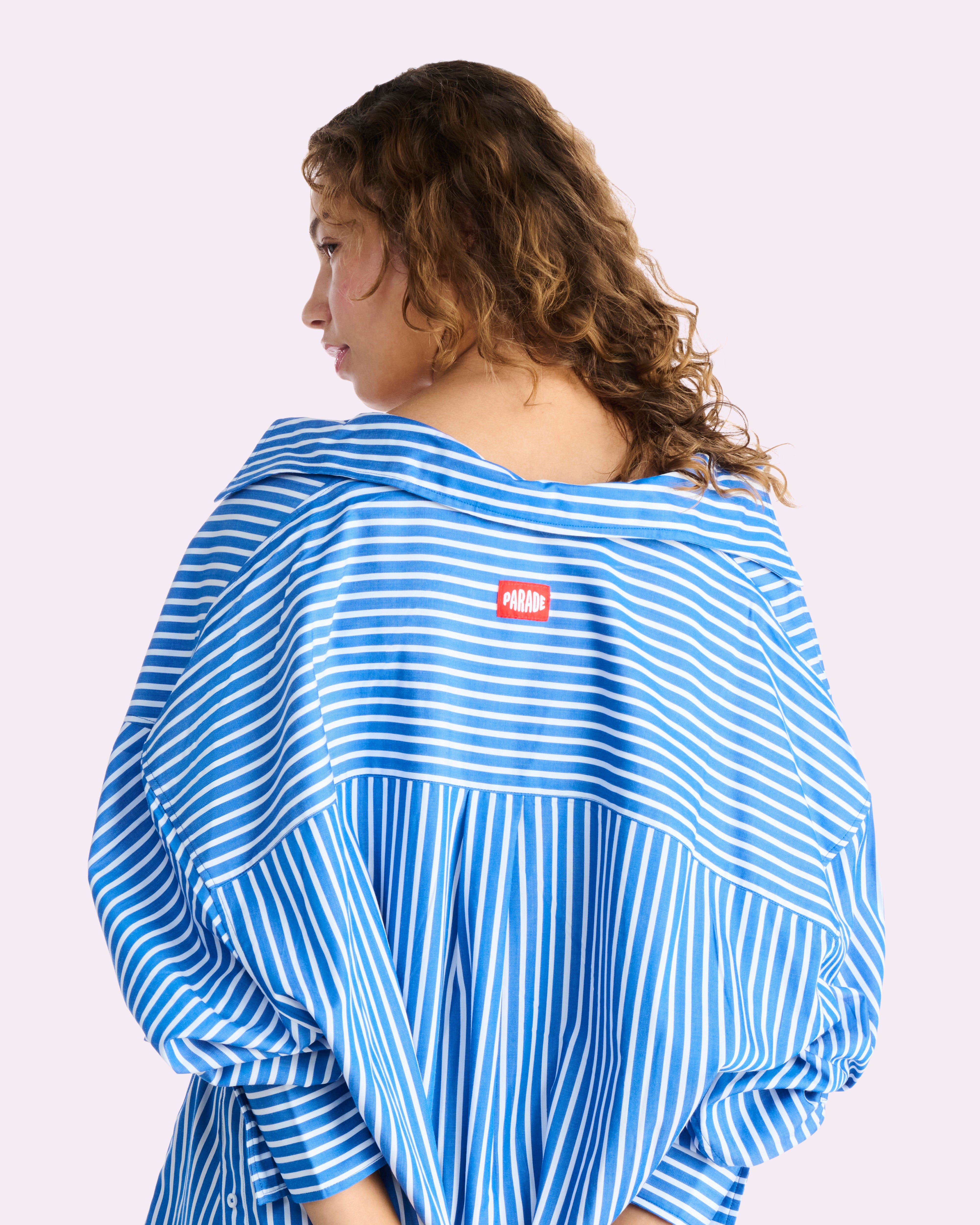 Parade Poplin Oversized Long Sleeve Button-Down Shirt | Parade Poplin (Paradise Stripe)、mySite、bengalsvssteelers