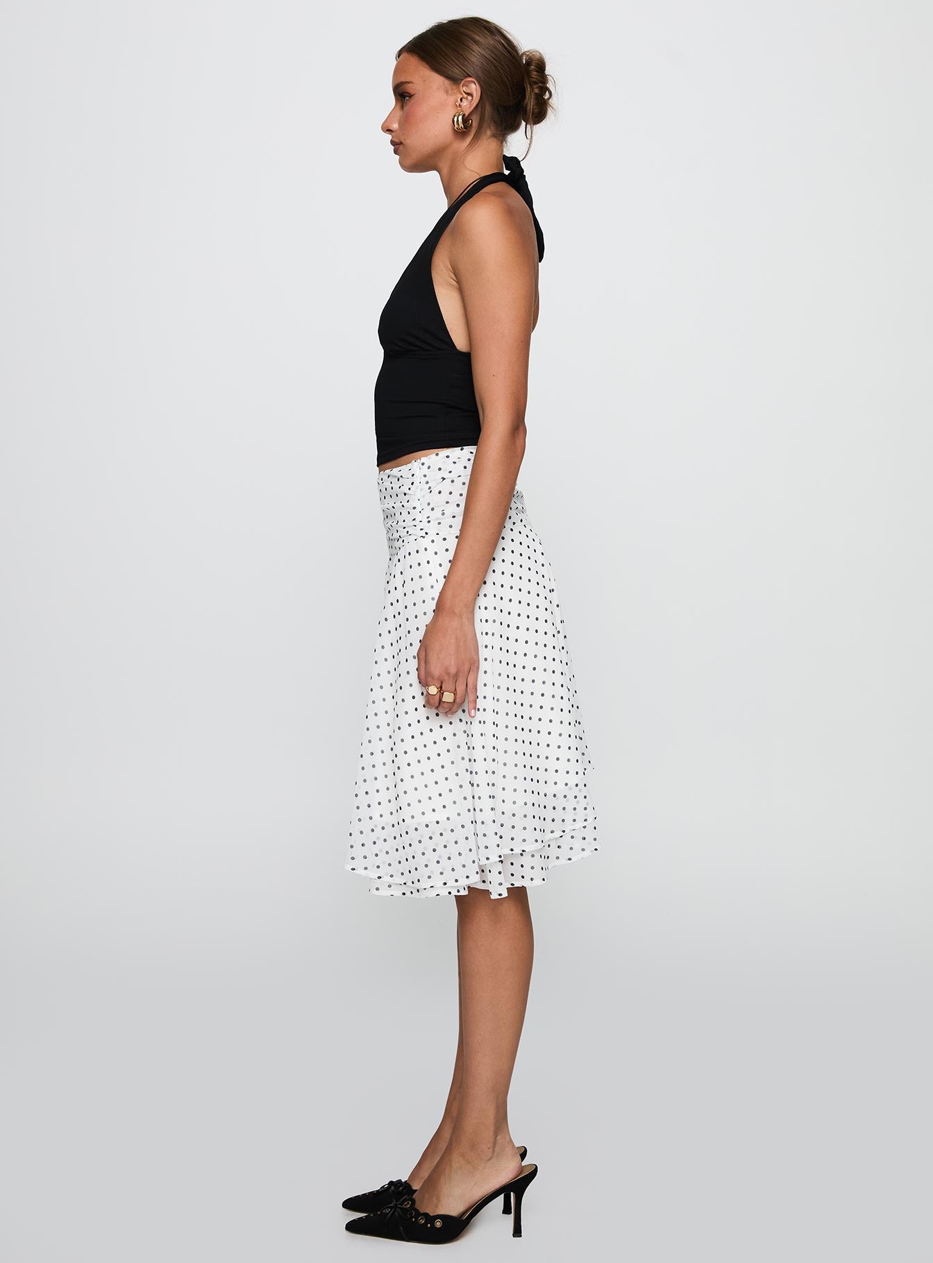 Evanescence Asymmetrical Midi Skirt White / Polka Dot、mySite、solidvoid