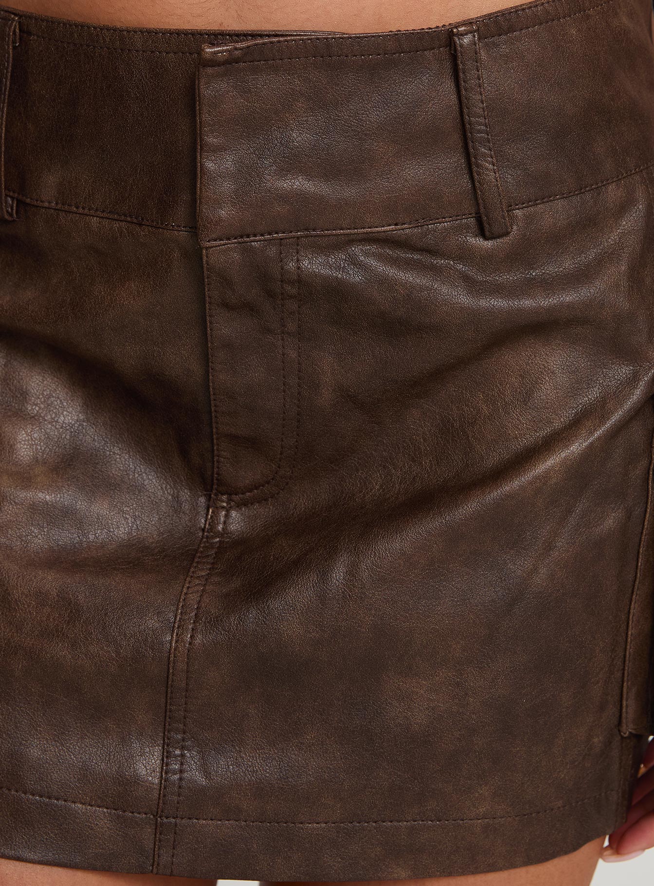 Domenic Faux Leather Mini Skirt Washed Brown、mySite、solidvoid