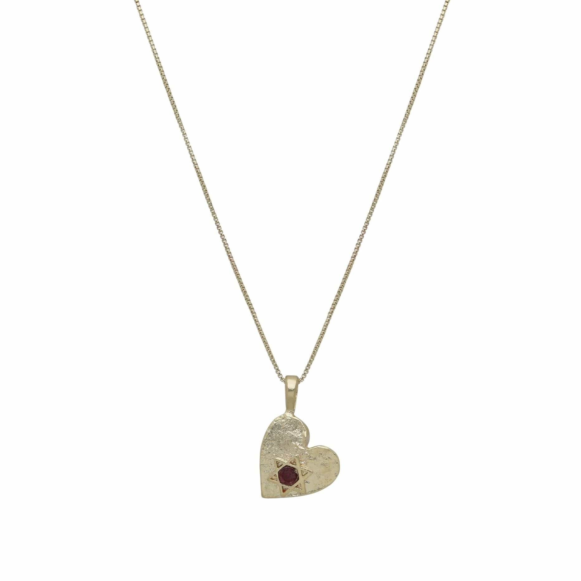 Gold-Plated Heart with Garnet Star of David Necklace by Israel Museum、mySite、topwebapps
