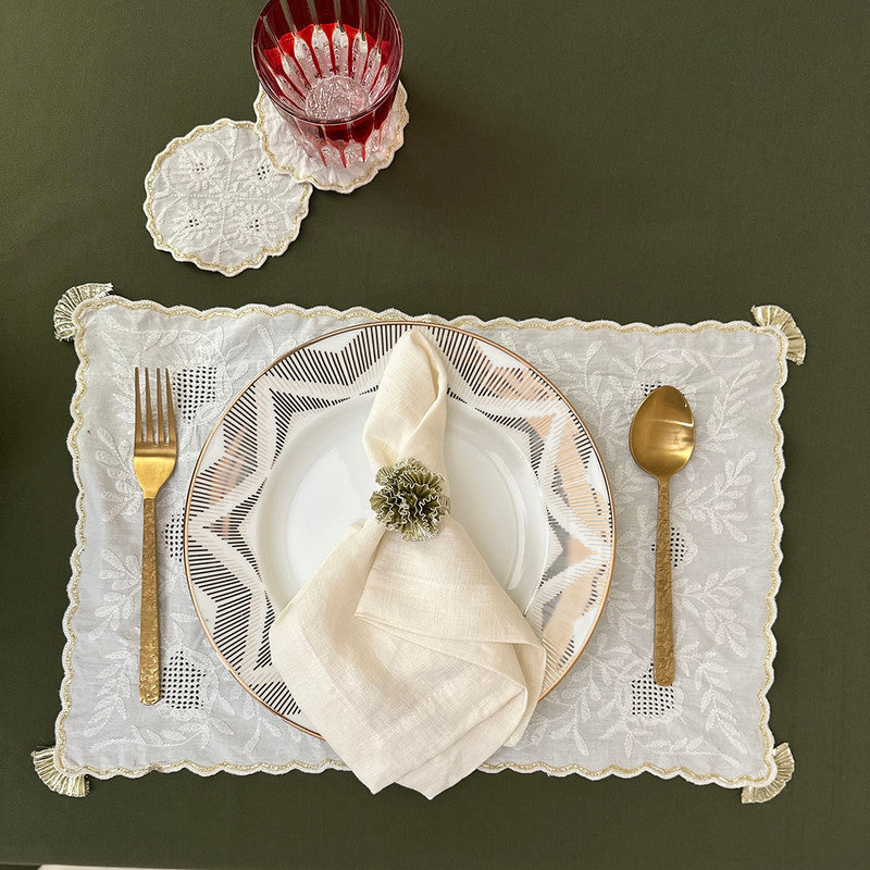 Cotton Table Mat Set | Placemats | White & Gold | Set of 4、mySite、camillekostekn