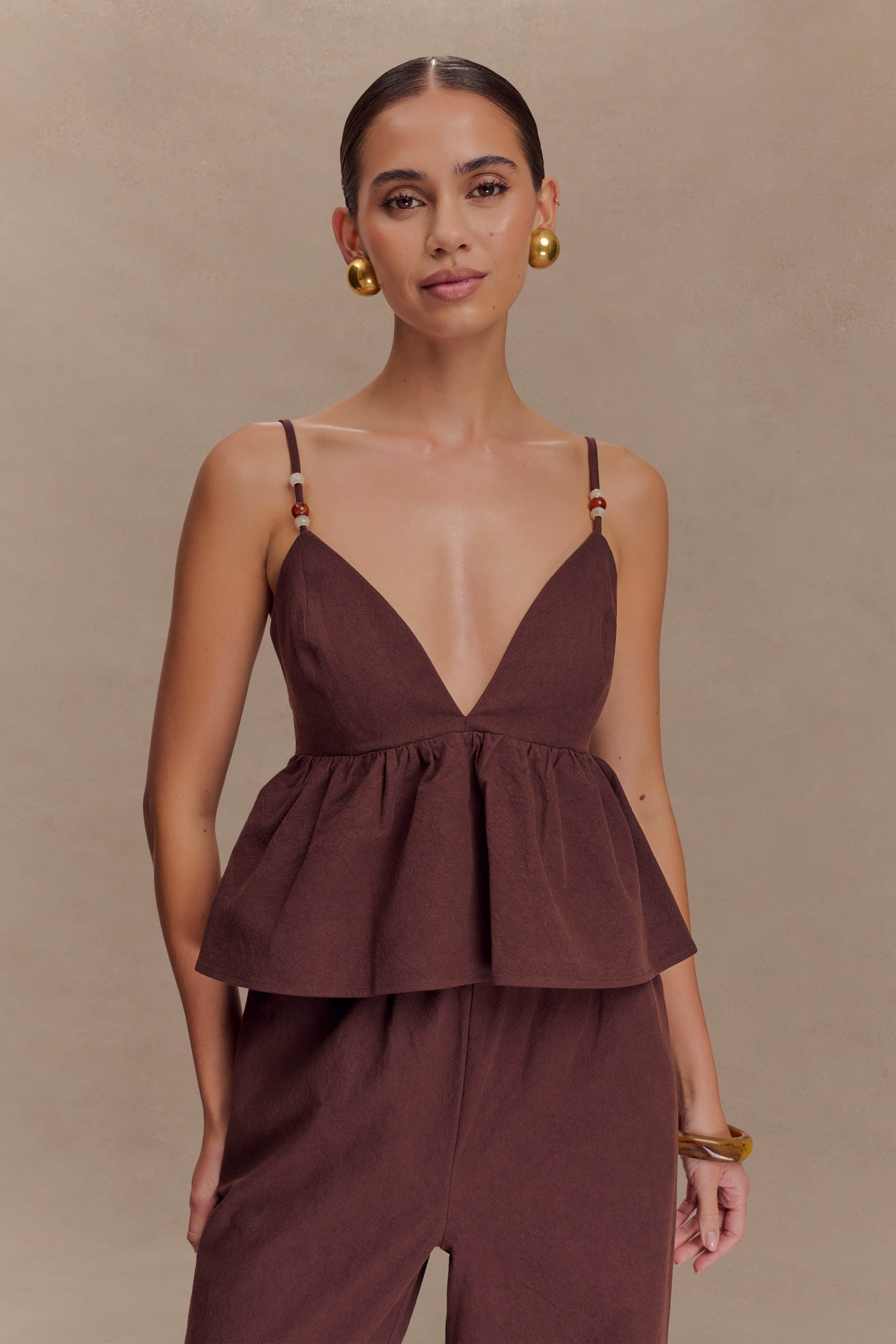 Janayia Cotton Beaded Top - Dark Espresso、mySite、solidvoid