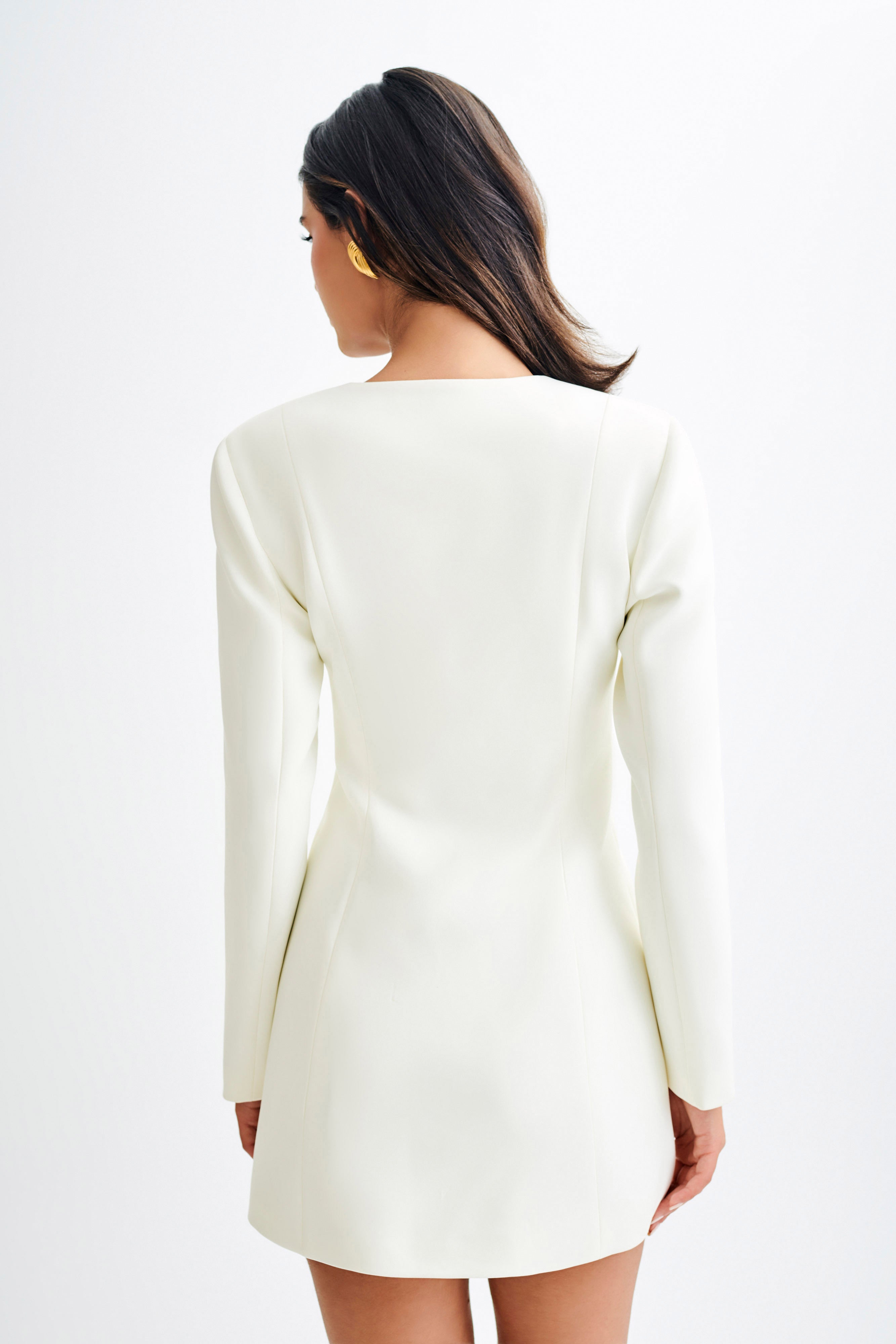 Hurley Long Sleeve Blazer Mini Dress - Ivory、mySite、solidvoid