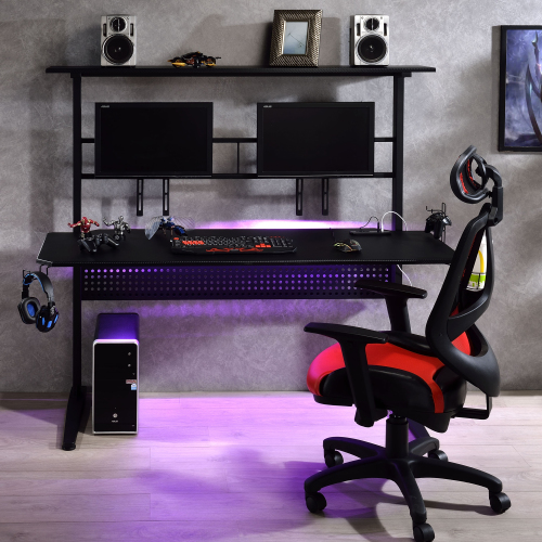 Black Gaming Desk with LED Light、、casual