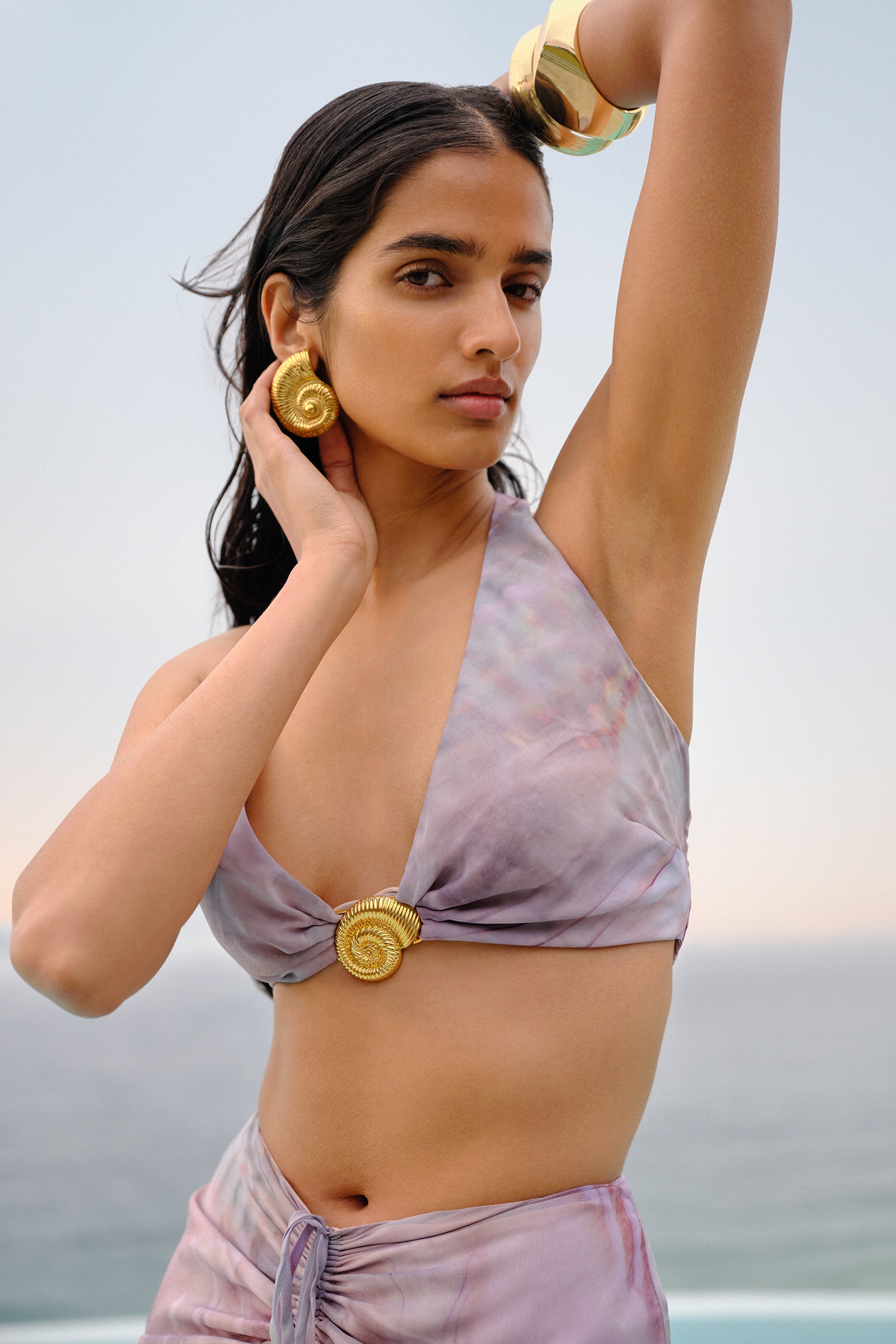 Ursula Shell Hardware Halter Top - Mermaid Shell Print、mySite、solidvoid