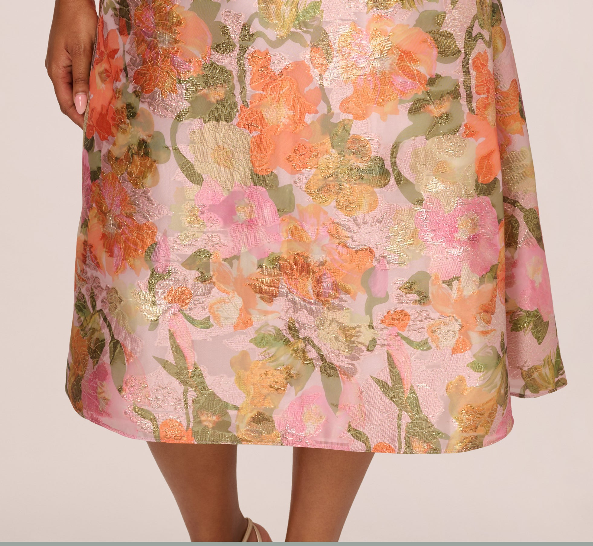 Plus Size Metallic Floral Jacquard Midi Dress In Yellow Orange Multi、mySite、solidvoid