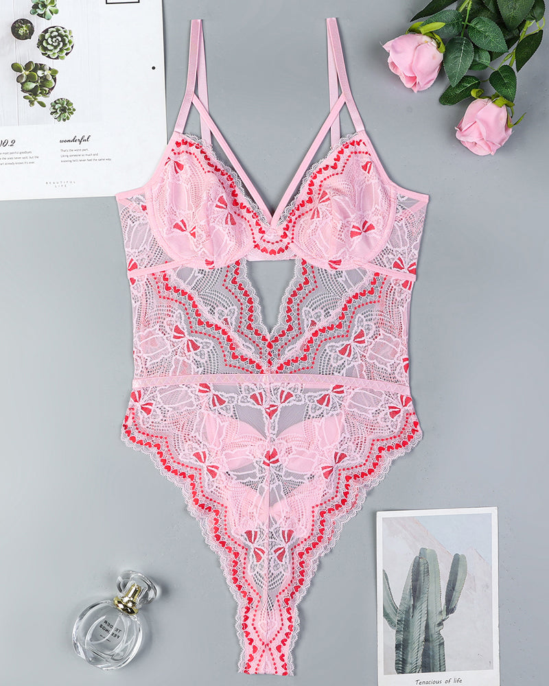 Embroidery Bow Cutout Lace Bodysuit、mySite、bengalsvssteelers