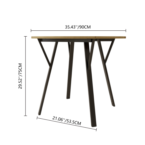 31.5 Inch Round Dining Table, Small Circle Kitchen Table with Metal Black Legs for 2-4 people,Modern Dining Room Table, Brown (only table)、、casual