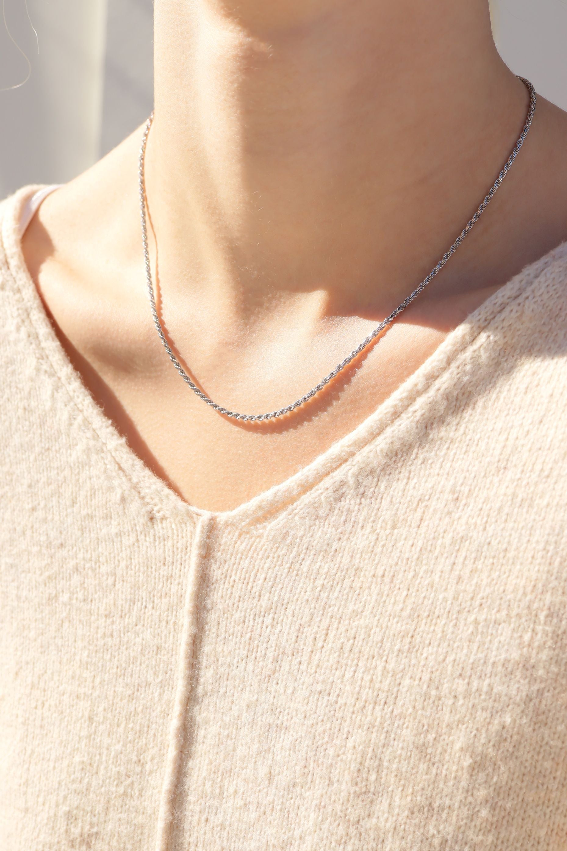 Sterling Silver Platinum Plated Diamond Cut Rope Chain / SSC0003、mySite、dreamappss