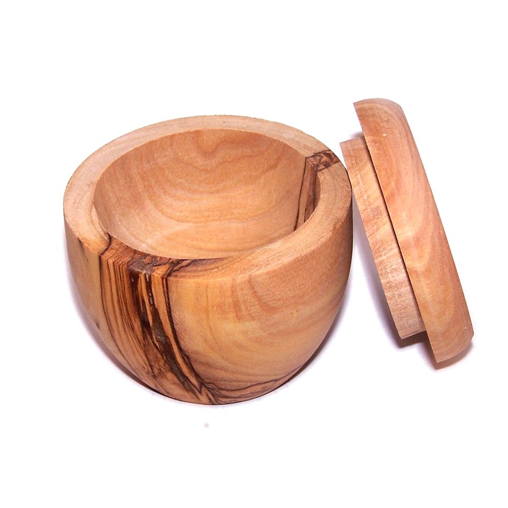 Handcrafted olive wood Salt/Sugar keeper (3 in diameter) - Asfour Outlet Trademark、mySite、topwebapps