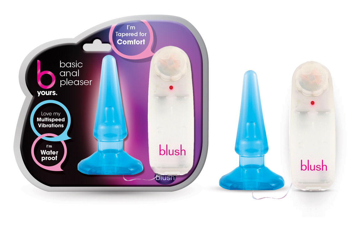 B Yours By Blush® | Basic Pleaser Remote-Control Blue 4.25-Inch Vibrating Anal Plug、mySite、bottomscart