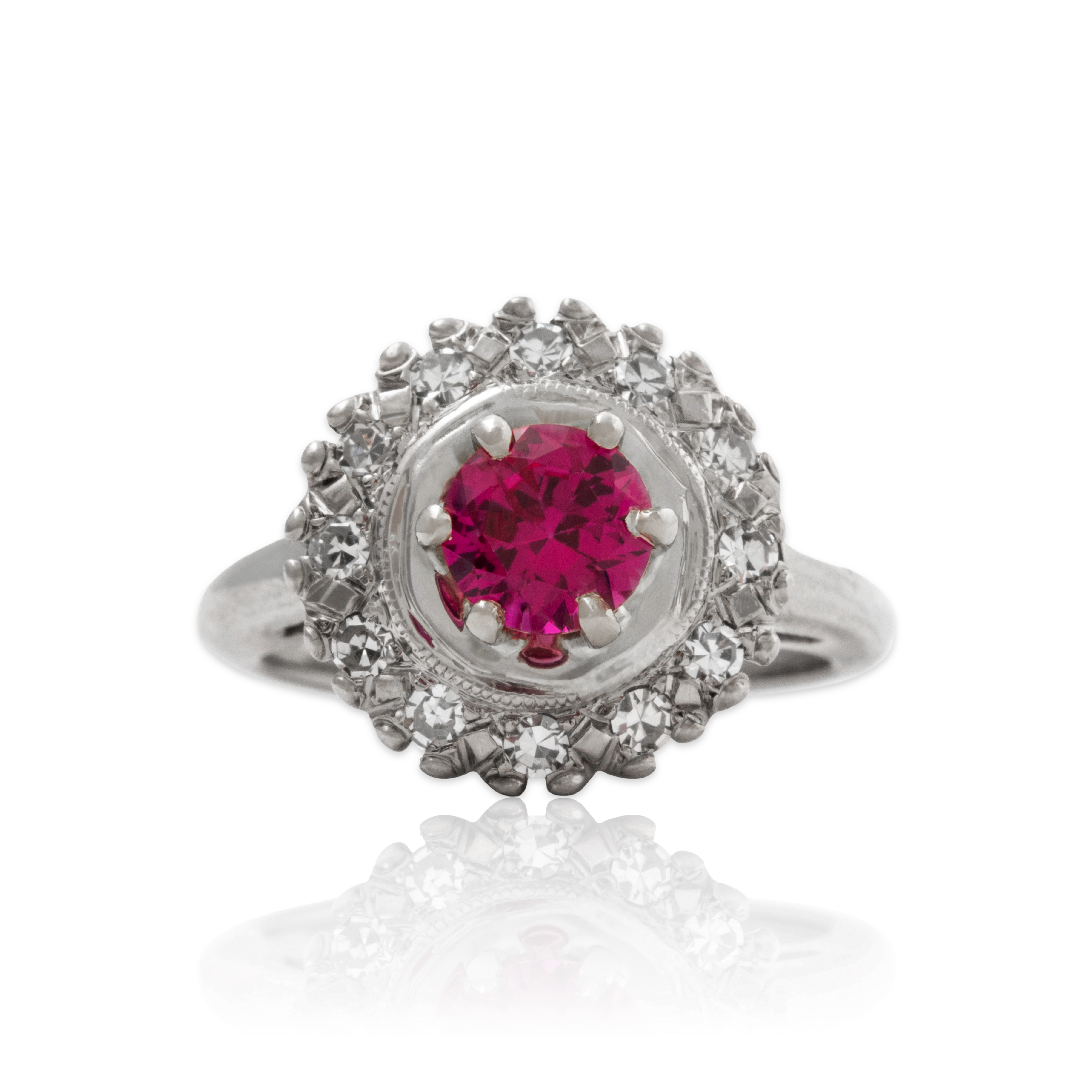 Vintage 14k White Gold Synthetic Ruby .252cttw Diamond Halo Ring 3.00、mySite、hinf8tx79