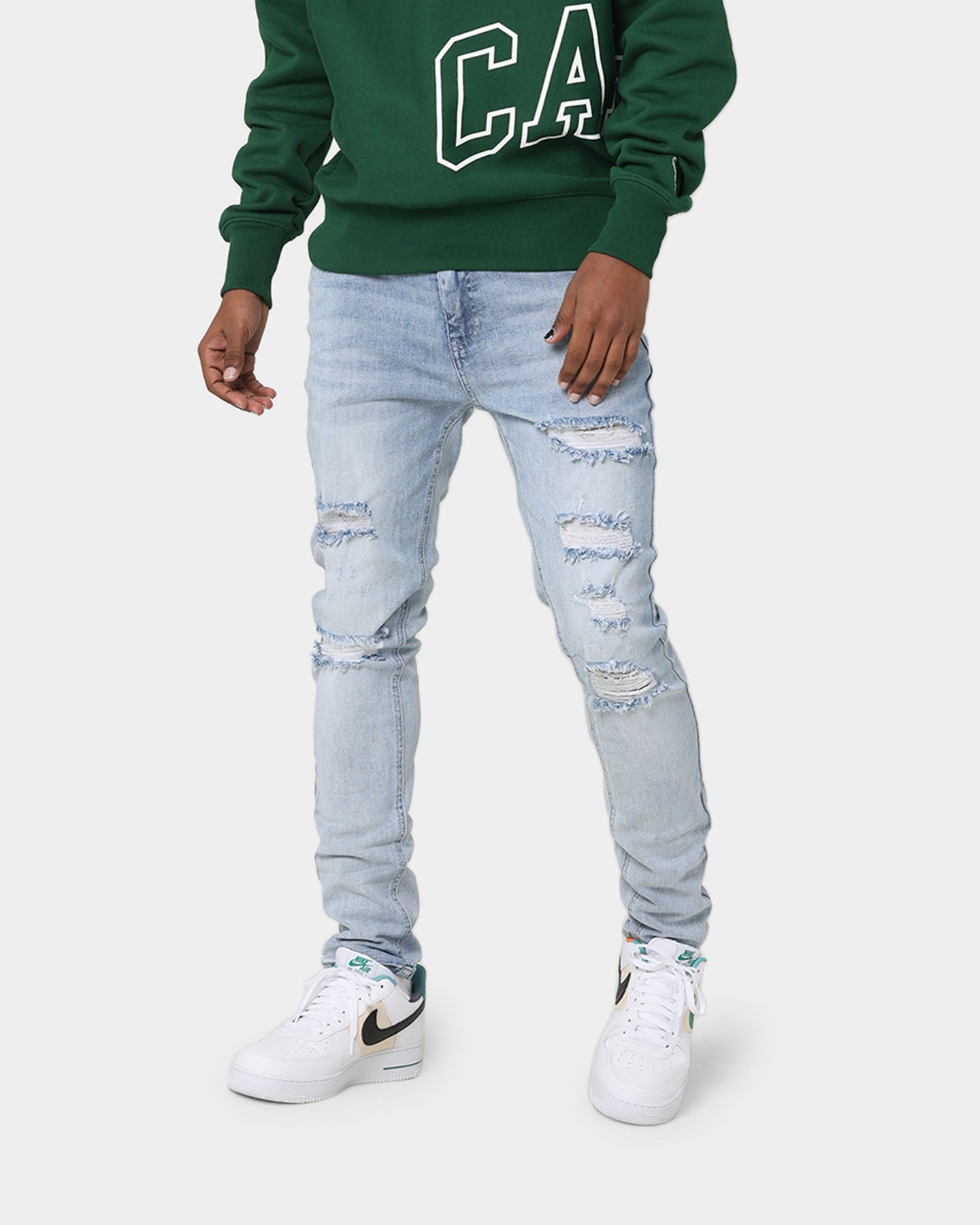 Carré Rugueux Distressed Skinny Jeans Light Blue、mySite、zt4zffjzw