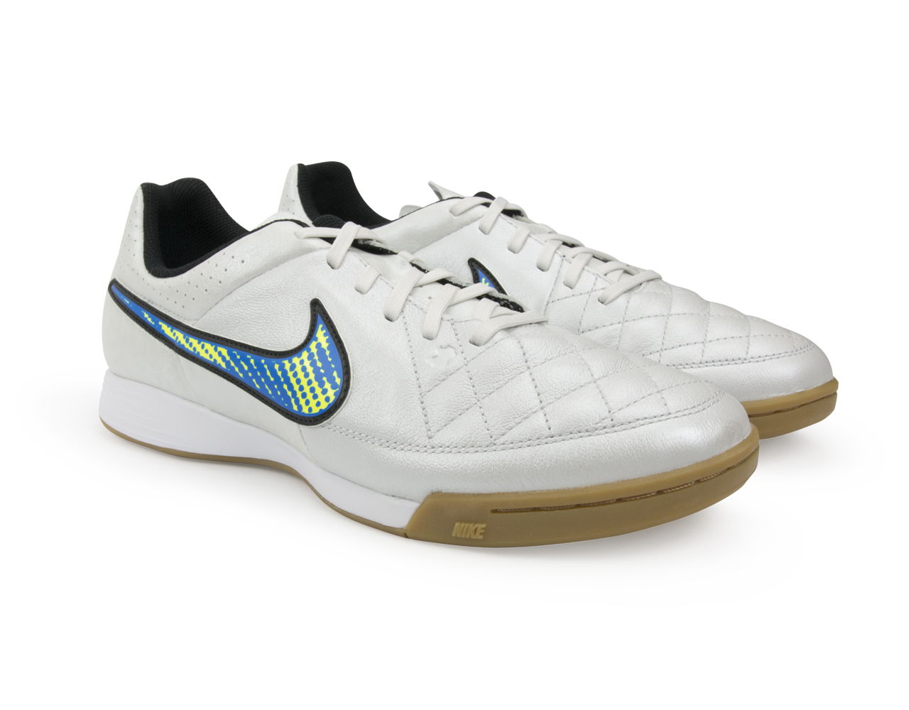Nike Men's Tiempo Genio Leather Indoor Soccer Shoes White/Volt/Soar/Black、mySite、bottomscart