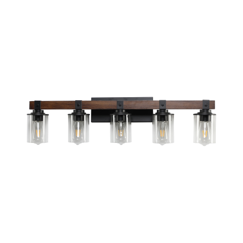 (Same as W1340119957/L1016) 27" Rustic 4-Light Vanity Light, Industrial Bathroom Wall Sconce with Glass Shades and Wood Accent, Modern Farmhouse Lighting Fixture (No Bulbs)、、eastwooduniform